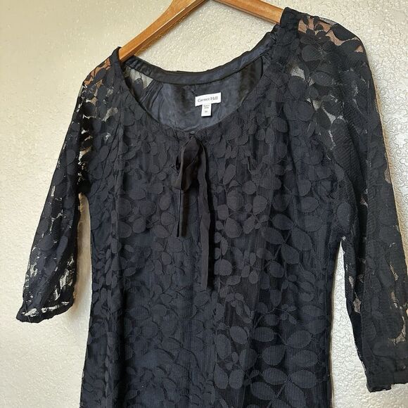Garnet Hill Bohème Easy Lace Black Dress Size 4 Womens Knee Length 3/4 Sleeve - Picture 4 of 8